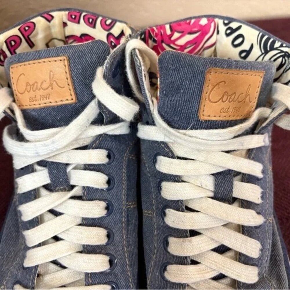 Coach Poppy Shoes Womens Blue Denim High Top Sneakers Casual Lace Up Size 6.5B - Picture 7 of 14